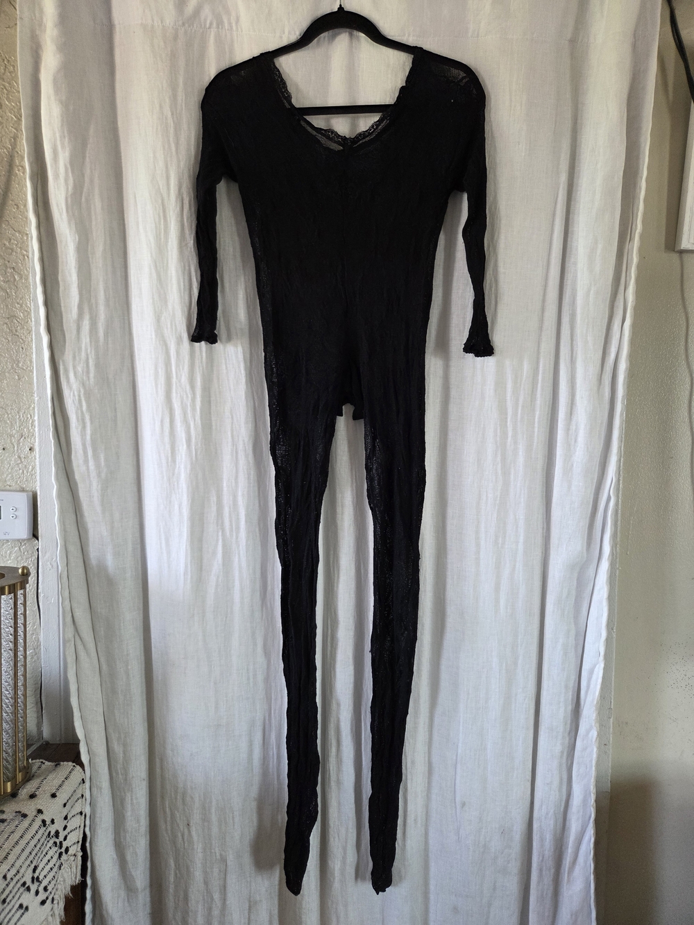 Frederick's of Hollywood | Black Lace Long-Sleeve Sheer Jumpsuit